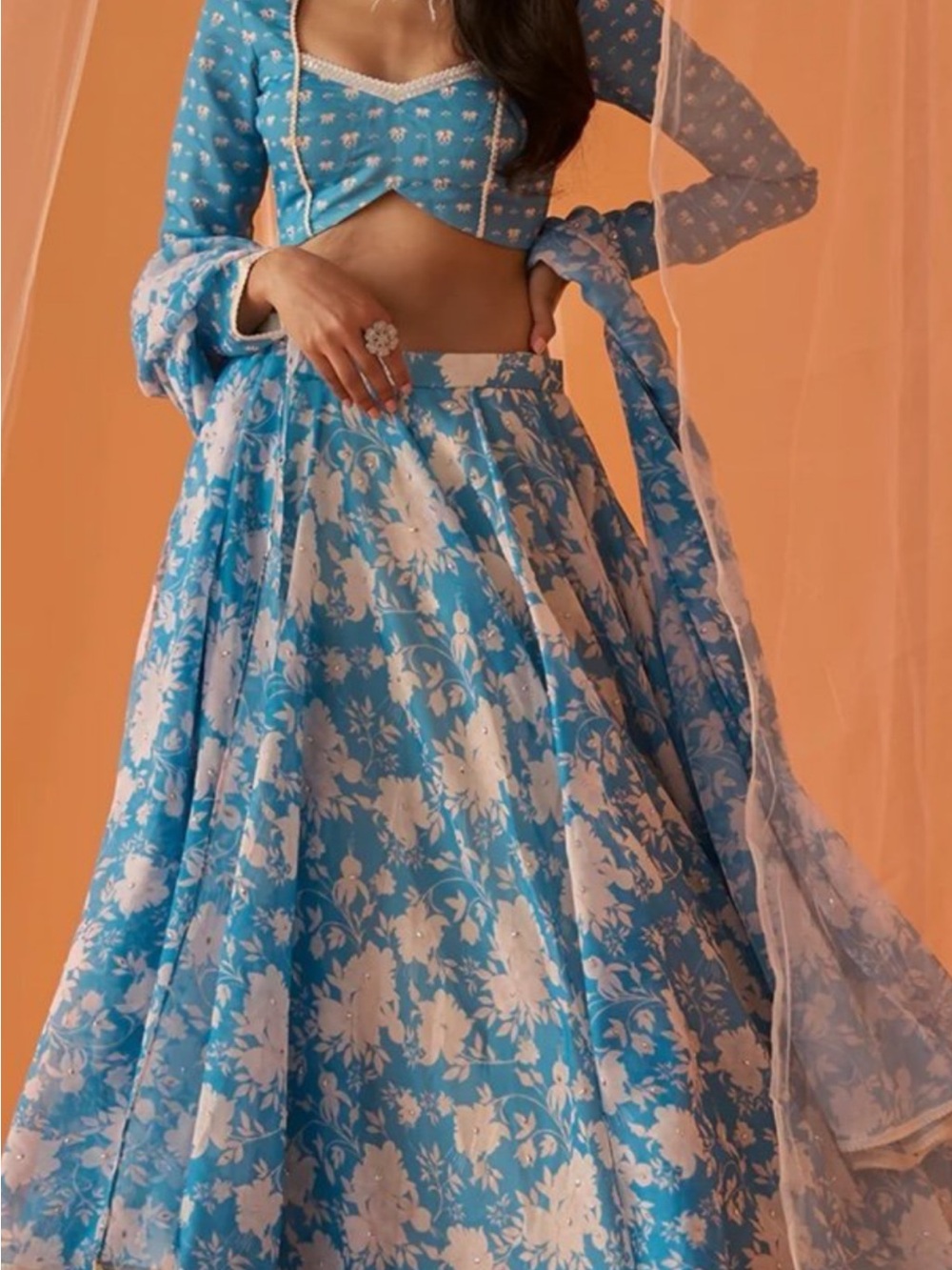 Lashkaraa  Sky Blue and White Floral Size Large 3 piece most beautiful Lehenga